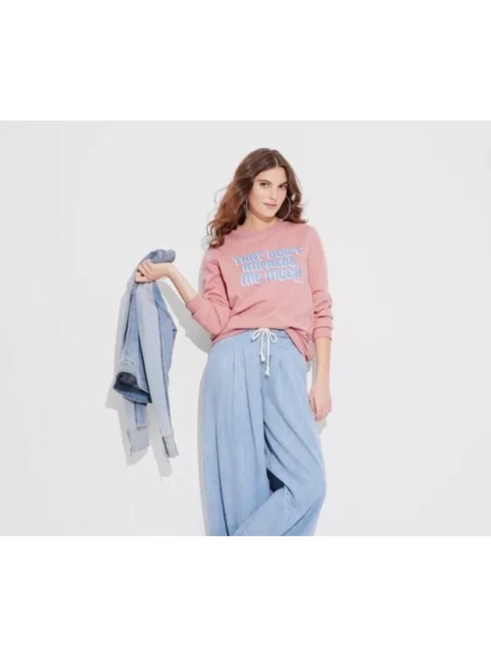Shania Twain Pink & Blue That Don't Impress Me Much Crewneck Sweater XL